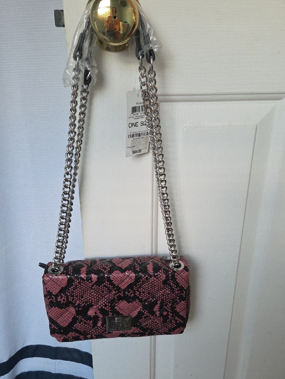 International Concepts Crossbody Bag Pink Snake-Print Chain Shoulder Bag